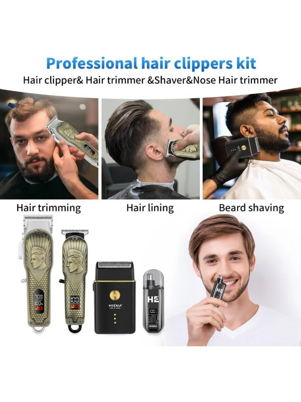Cordless Professional Hair Clippers Set for Men - LED Haircut Kit with Trimmer
